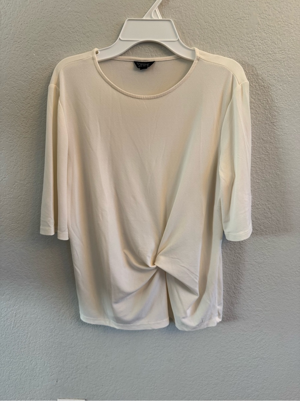 Topshop Cream Twist Front Tee Short Sleeve Shirt Top Size US 6